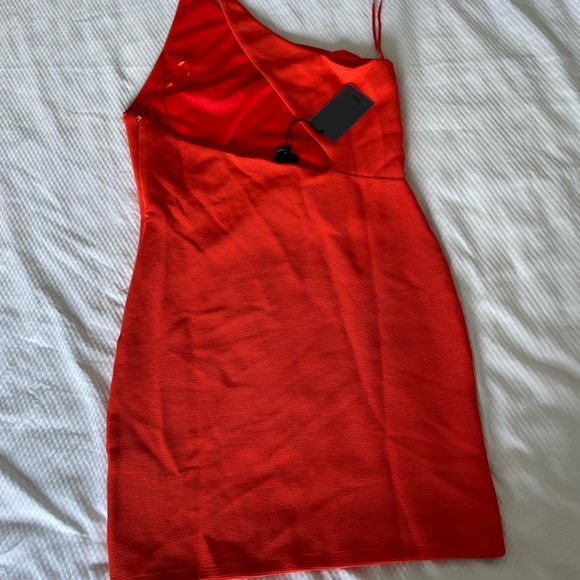 NBD Red Orange One-Shoulder Bodycon Dress Night Out - Picture 5 of 11